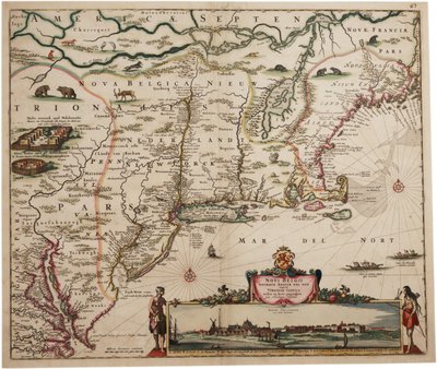 Novi Belgi Novaeque Angliae [新荷兰和新英格兰]，1682年（手工彩色雕刻） 作者 尼古拉斯·小维舍尔